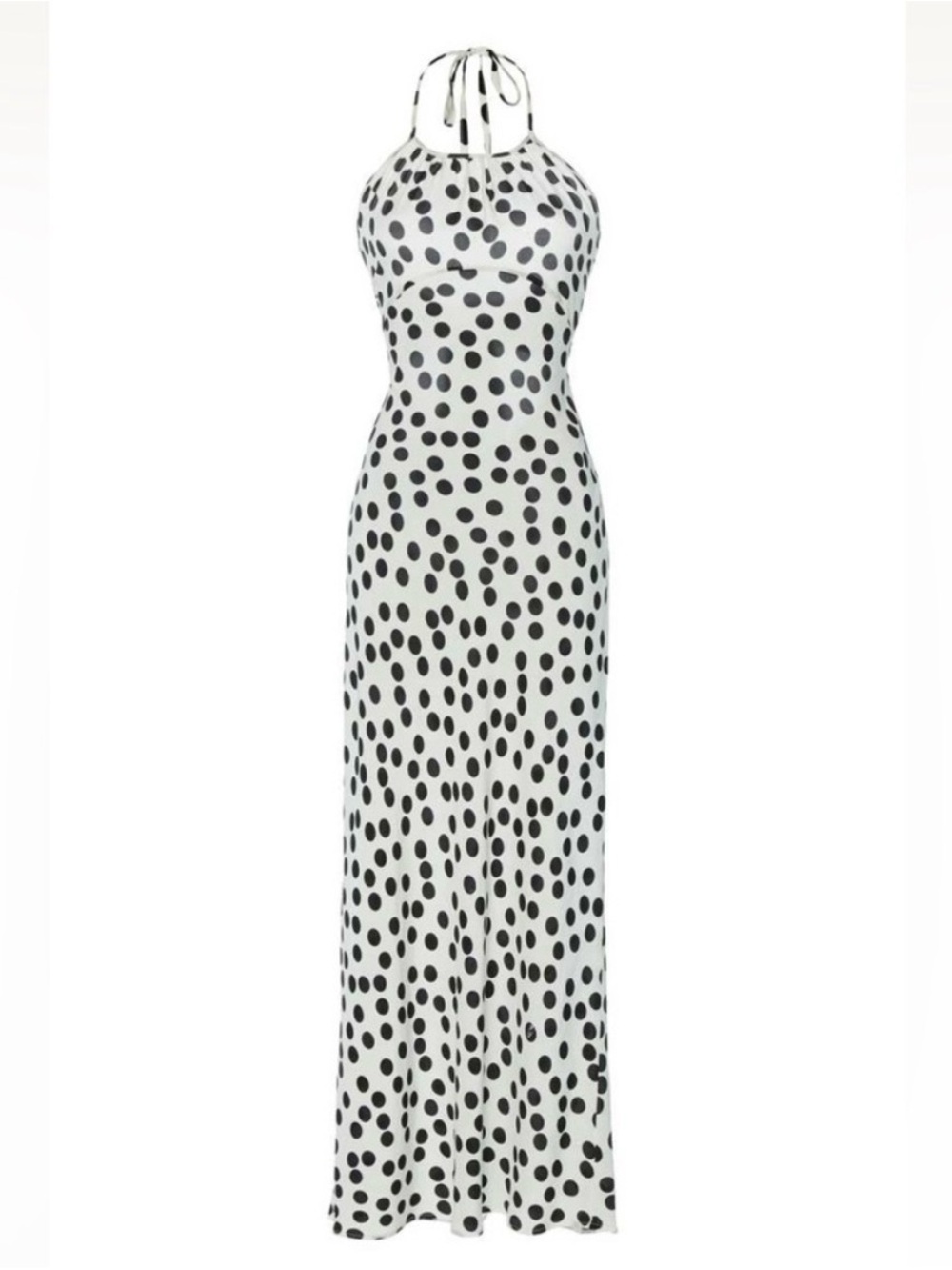 RIXO Marilyn Black & White Polka Dot Halter Dress